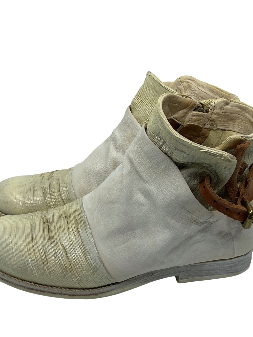 A.S.98 Cream and Tan Leather Ankle Boots with Buckle Strap